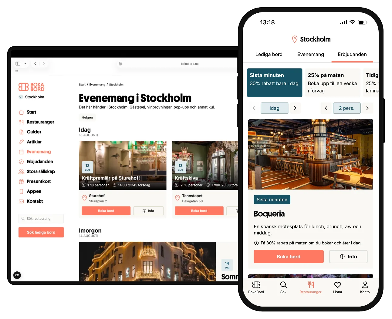 Evenemang och erbjudanden på bokabord.se i dator och mobil